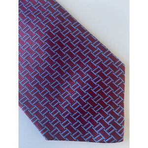 Brooks Brothers Makers 100% Silk USA Made Woven Italy Tie Red Blue Geometric 58"